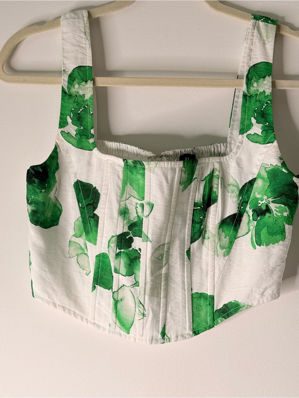 White & Green Floral Corset Tank Top